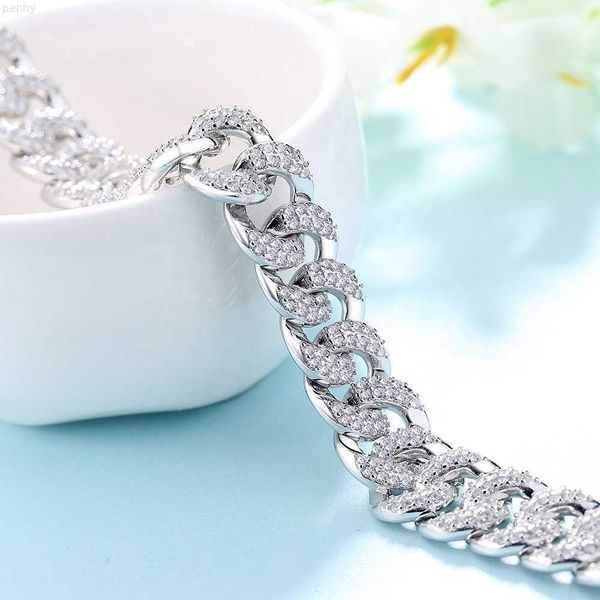 

925 sterling silver 11*13mm mens bracelet white gold diamond cuban link