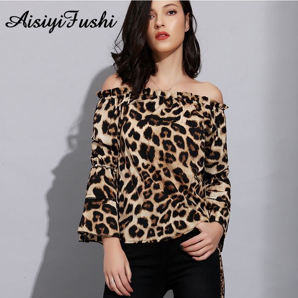 

womens blouses shirts women off shoulder leopard printed classical chiffon long sleeve shirt crop streetwear blusas de mujer 230404, White