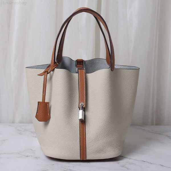 

designer luxury bag lychee grain layer cow women's vegetable basket lock bucket leather handbagvj1y30nt picotin