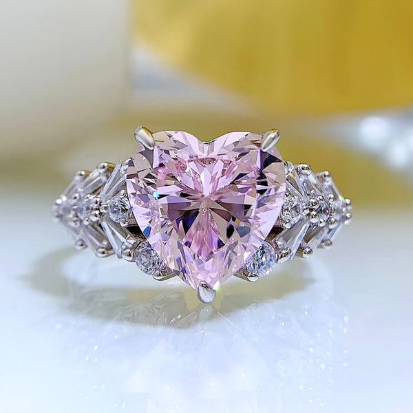 

heart 4ct pink diamond ring 100% real 925 sterling silver party wedding band rings for women bridal promise engagement jewelry, Slivery;golden