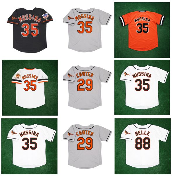 

orioles mike mussina baltimores baseball jersey joe carter albert belle men 30th anniv jersey size s-4xl, Blue;black