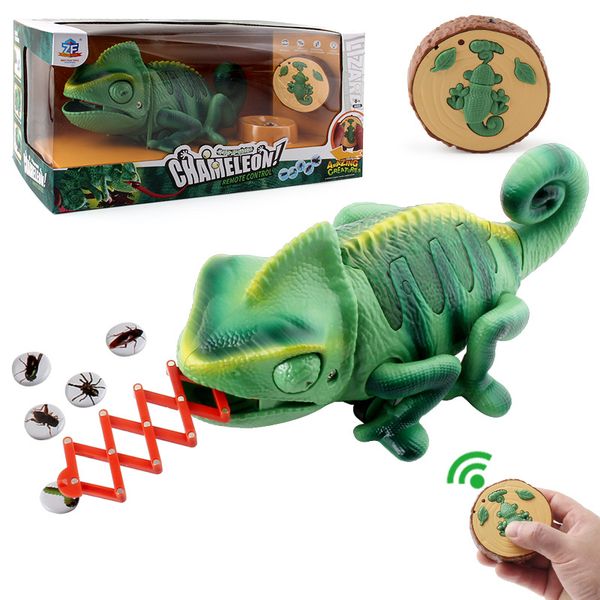 

electric remote control chameleon light changing sticking tongue catching insects kids novelty games prank trick funny toys