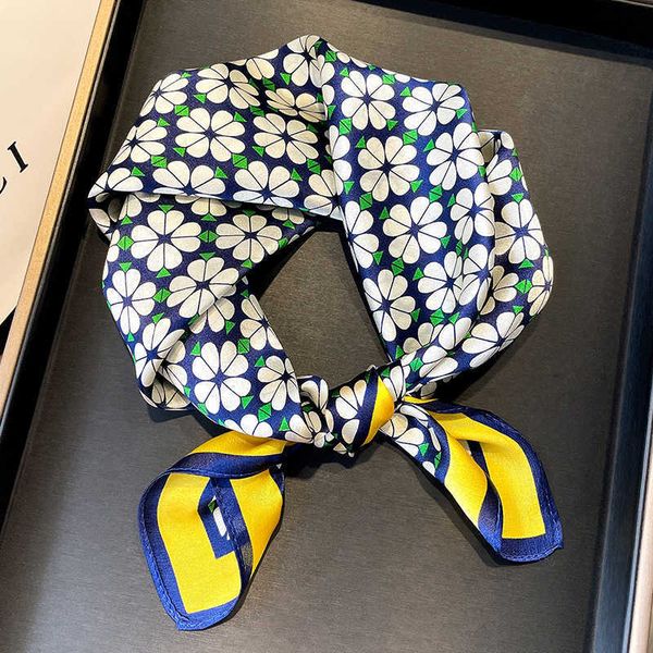 

sarongs flower print % real silk square scarf women hijab shawl headband hairband designer poncho vintage neckerchief female bandana p230323, Blue;gray