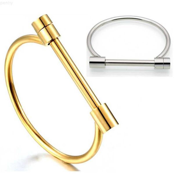 

stainless steel d shape bar screw shackle horseshoe buckle bracelet novelty fashion bangle jewelry unisex, Golden;silver