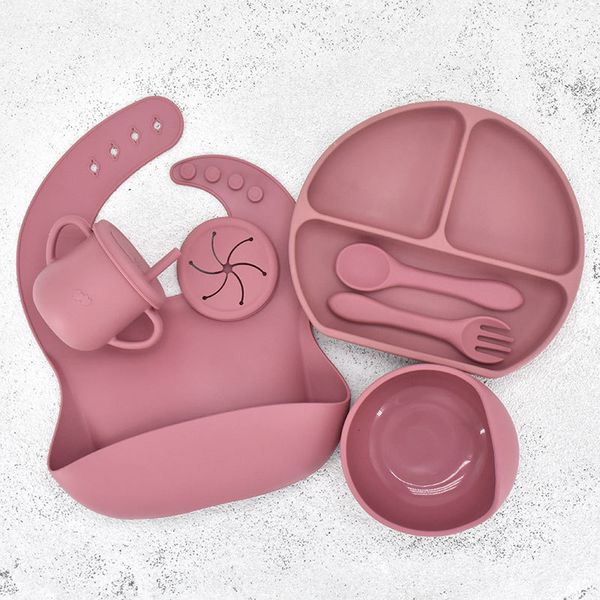 

cups dishes utensils 7pcsset baby silicone tableware set feeding a bowl plate bibs spoon fork sets children nonslip dinnerware 230403