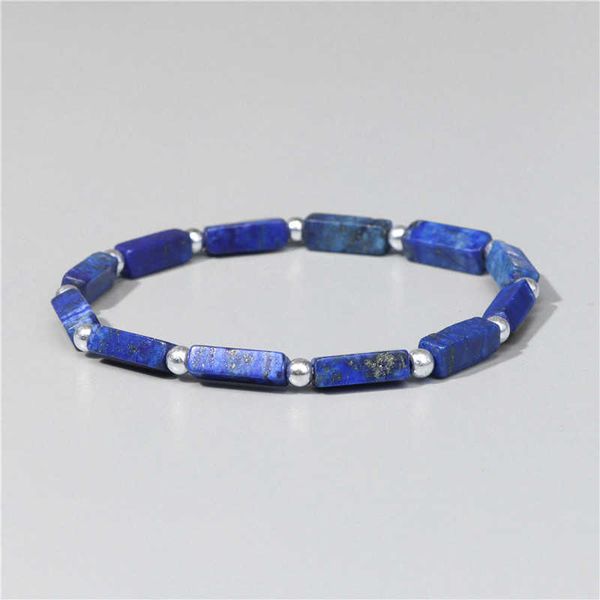 

charm bracelets fashion square tube stone beads bracelet natural lapis lazuli beaded silver color round ball charm bracelet jewelry women me, Golden;silver