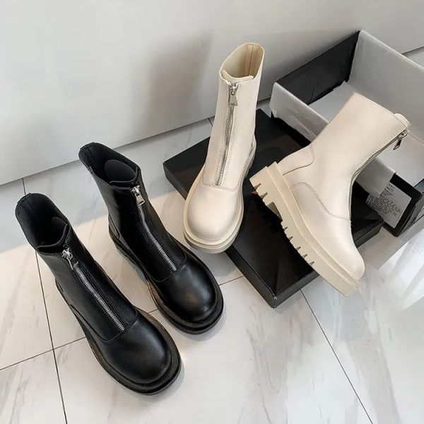 

women ankle martin boots with 5 cm heel zip shoes, Black