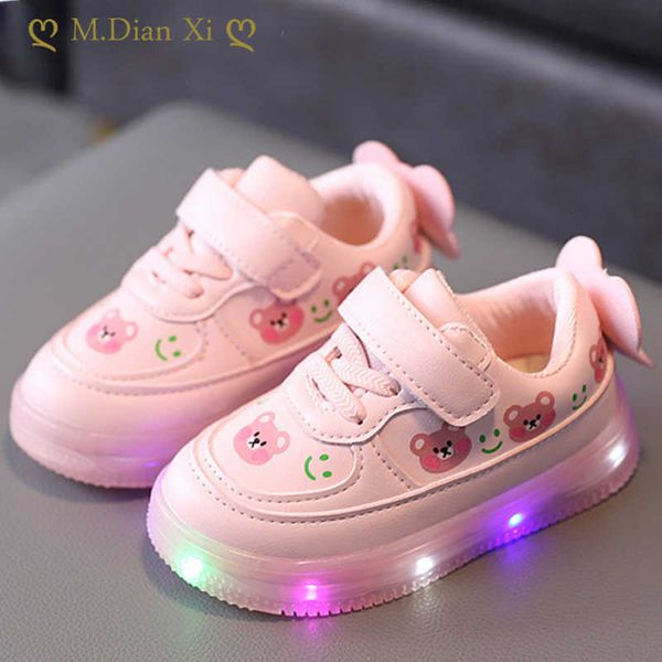 

athletic outdoor lovely girls toddler shoes with led lights luminous sneakers for kids girls soft glowing shoes little bear tenis gift p2304, Black