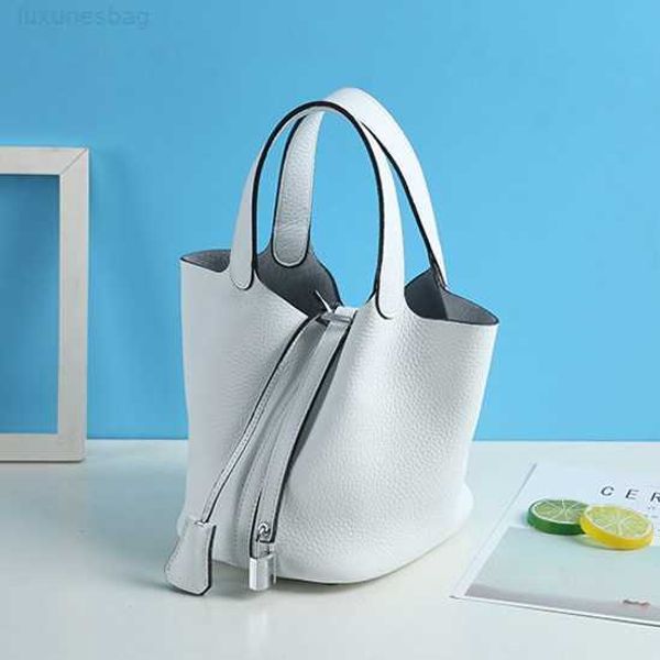

designer luxury bag h first layer lychee grain cow leather bucket silver buckle fashion portable vegetable basket women's bagcdlsa0bt p