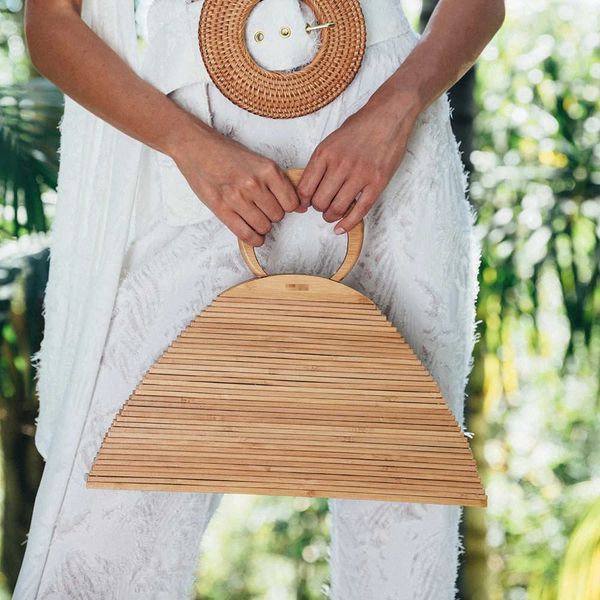 

evening bag new summer bamboo beach bag women vintage wooden ring handle half