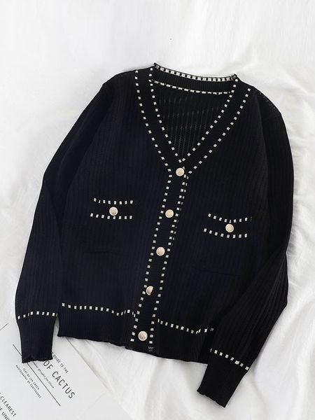 

women's knits tees spring autumn cardigan singlebreasted stitching korean style loose and thin knit female sweater coat ll295 230403, White