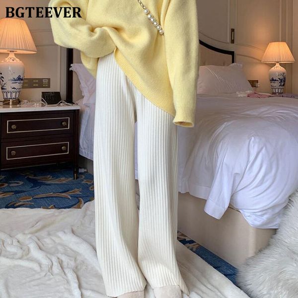

women's shorts bgteever elegant ladies wide leg knitted pants autumn winter pantalon elastic waist loose thick women sweater trousers 2, White;black
