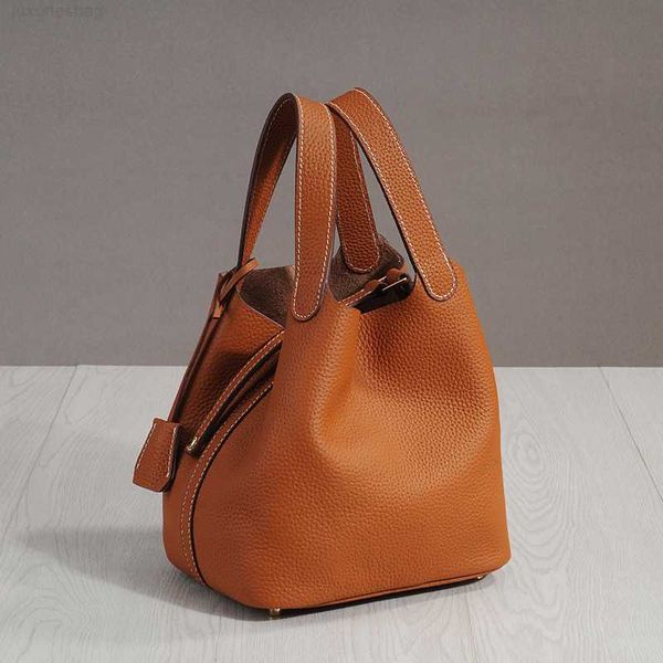 

designer luxury bag fashion leisure leather vegetable basket women's bucket hand gold buckle bagtfkq4s1q picotin
