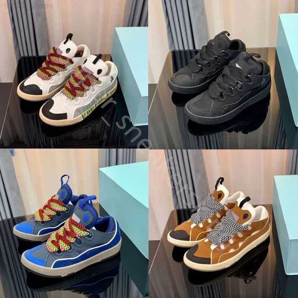

new designer shoes men women laceup extraordinary sneaker bread shoes embossed leather curb thick soled sneakers size 35-46, Black