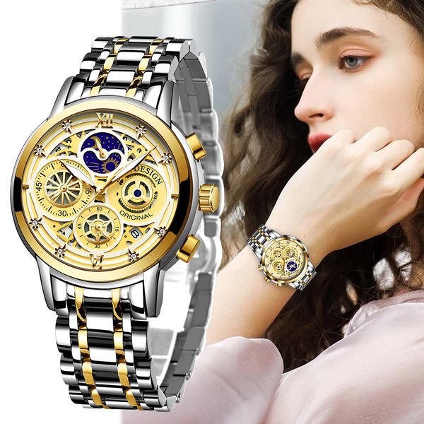 

women's watches lige ladies woman luxury fashion waterproof for women quartz stainless steel clock gift relogio femininobox 230404, Slivery;golden