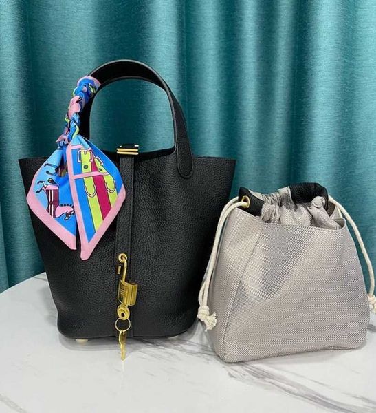 

designer luxury h layer cowhide vegetable basket genuine leather bucket gold buckle copper lock head bag women's handbagdbniz851 picoti
