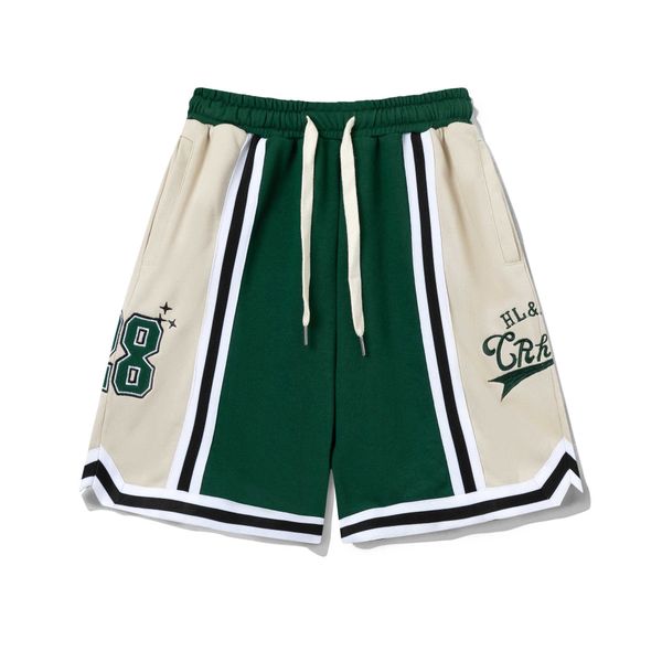 

american contrast letter sports shorts men's and women's fashion street couple drawstring loose quarter pants, Black;white