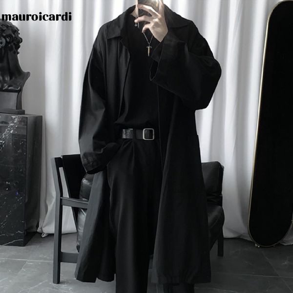 

men's trench coats mauroicardi autumn long black oversized coat men sleeve loose dark academia aesthetic fashion without buttons 2023 2, Tan;black