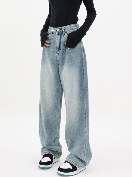 

women's jeans high waist women's jeans harajuku retro bf streetwear all match loose fashion women's wide leg denim trousers 2, Blue