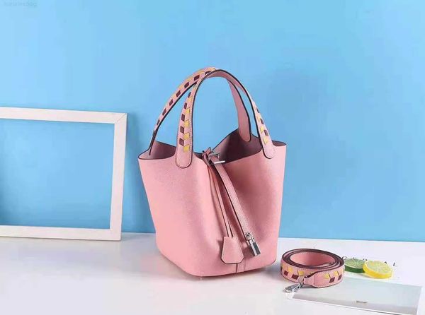 

designer luxury palm pattern vegetable basket genuine leather women's one shoulder crossbody large capacity bucket bag picotin