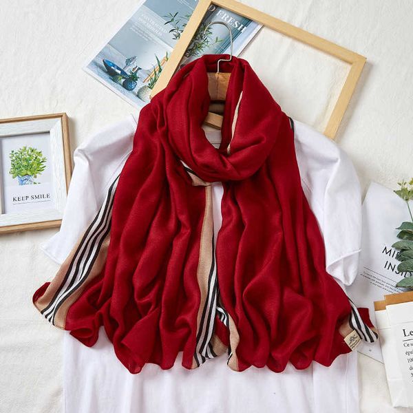 

sarongs winter new scarf female retro style wine red warm scarf solid color line imitation cotton and linen shawl p230323, Blue;gray