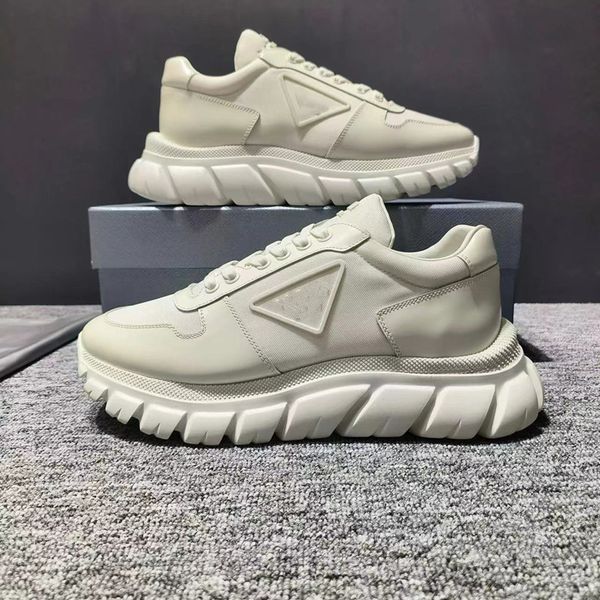 

excellent designer shoes men soft cowhide platform sneakers p triangle loafers rubber black shiny leather chunky round head sneaker thick bo