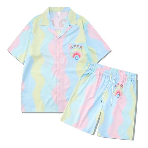 

23ss usa men polyester tee beach shirts shell summer streetwear t shirt fashion pink short sleeve polyester tshirt shorts sets tracksuit tru, Black;brown
