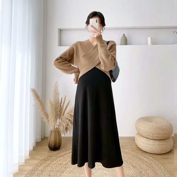 

maternity dresses 2 sweatersdress set autumn korean pregnant women's dress elegant pregnant women's wear fashion pregnant women&#0, White