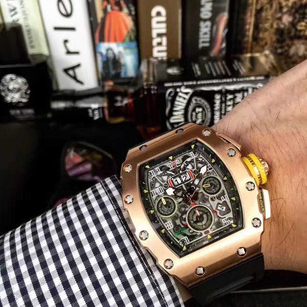 

milles watch business leisure fashion men's fully automatic mechanical watch multifunctional calendar personalized fashion tape nightli, Slivery;golden