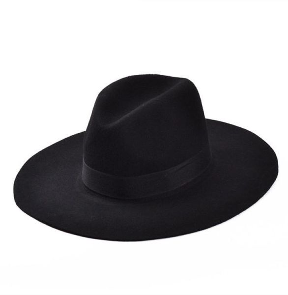 

wholefashion vintage lady girls wide brim wool felt fedora hat black floppy cloche cowboy hat for men and women 7390614, Blue;gray