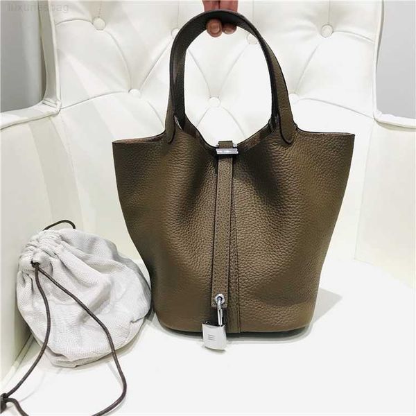 

designer luxury bag layer cow skin litchi grain women's vegetable basket bucket fashion simple leisure handbagblozzdps picotin
