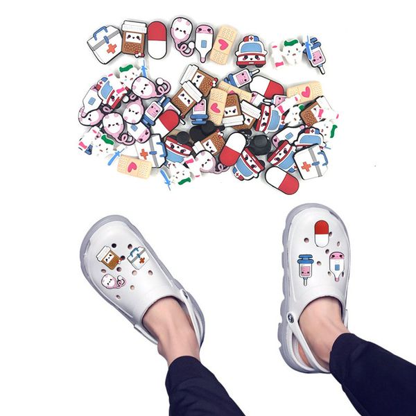 

shoe parts accessories 50pcs/lot supply stethoscope syringe pill shoes decoration accessories shoe charms ornaments fit bracelet kids gift 2, White;pink