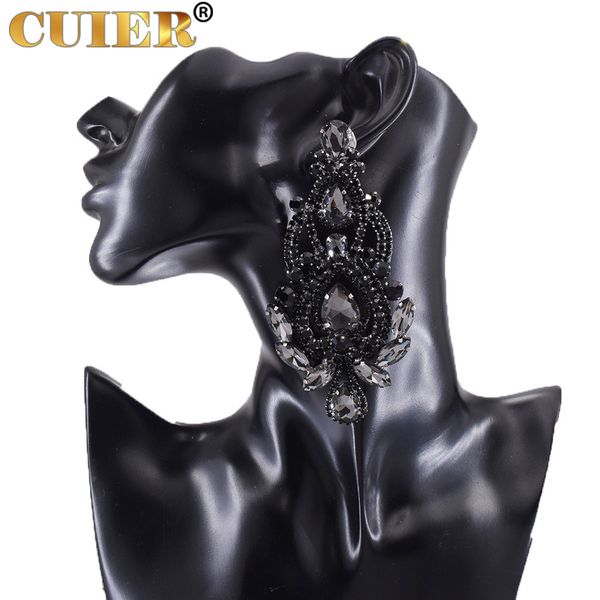 

dangle chandelier cuier 10.5cm large dropper earrings for weddings bridal jewelry glass drops female earrings jet hematite panels 230403, Silver