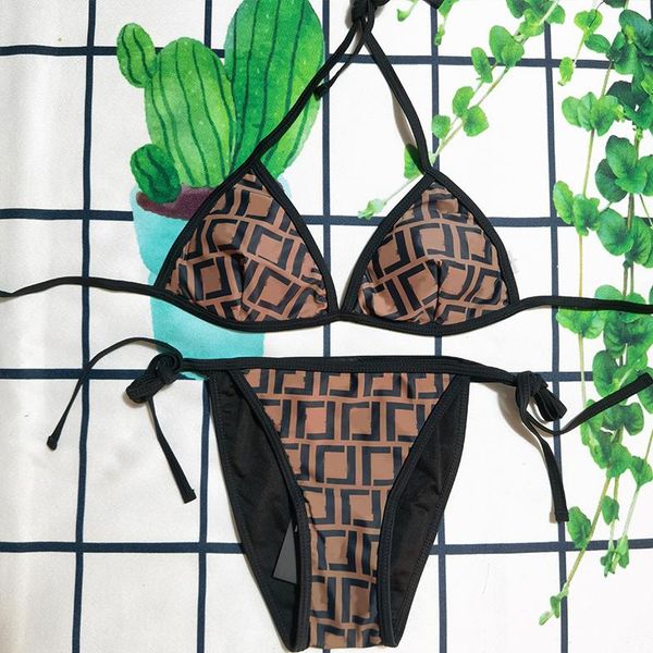 

2 pcs swimwear set womens bikini summer fashion swimsuit classic print pattern holiday beach bathing suit women bikinis 23ss, White;black