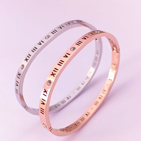 

luxury designer jewelry bangles bracelet new simple fashion roman digital titanium steel bracelet exploding fashion women's hand access, Black