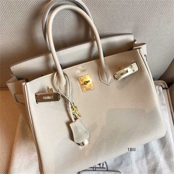 

designer herms handbags birkin women bags full hand sewn wax thread 25 30 35 milkshake white togo leather bag have logo