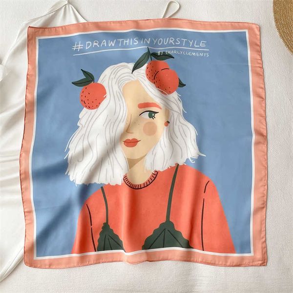 

sarongs cute cat neckerchief design satin headband shawl silk square scarf for women head wraps female foulard print hair bands bandana p230, Blue;gray