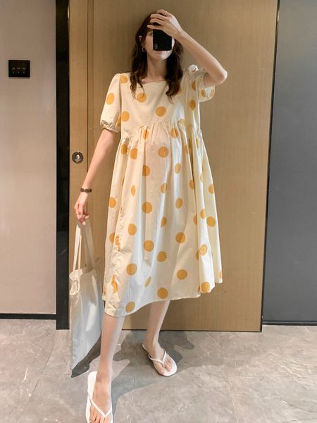 

maternity dresses summer marernity dress pregnant women's clothing wearing flower short sleeve pregnant women's clothing pregnant, White
