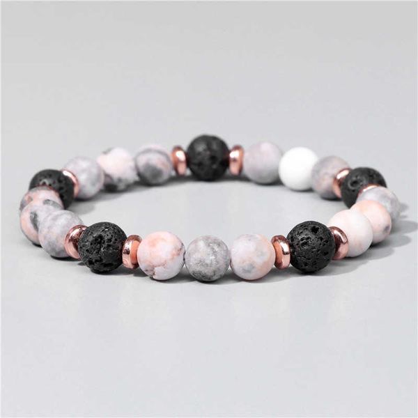 

charm bracelets natural pink zebra stone beads bracelet 8mm lava volcanic beaded charm bracelet yoga jewelry for women men friendship bracel, Golden;silver
