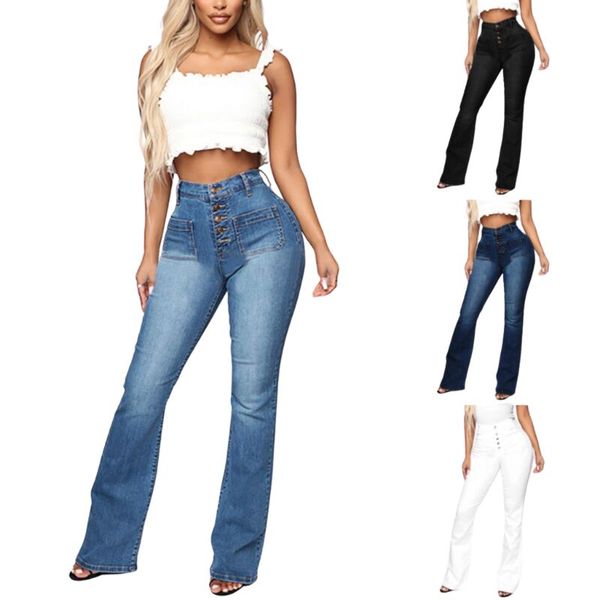 

women's jeans high waist slim fit wide leg long pants, Blue