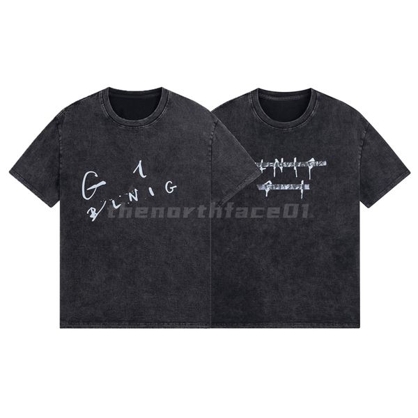 

mens t shirt washed old letter printing short sleeve round neck loose t-shirt high street breathable black, White;black