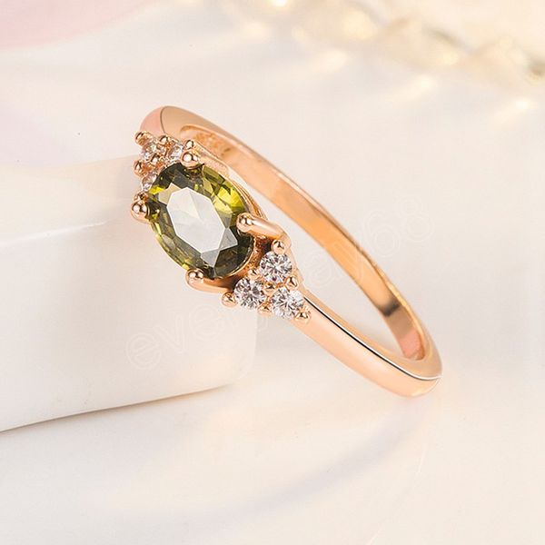 

fashion rosegold color classical imitation peridot rings for women elegant oval zircon engagement ring simple jewelry gifts, Silver