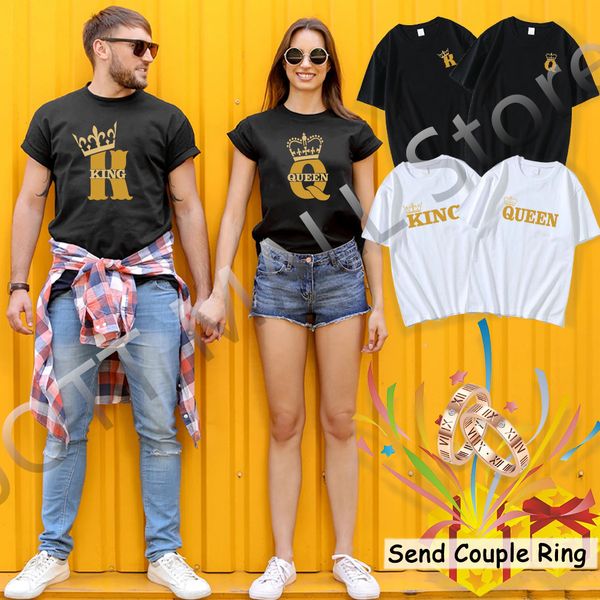 

mens tshirts king queen crown print couple tshirt lovers short sleeve oneck loose tshirt casual fashion woman man tee shirt clothes 230404, White;black