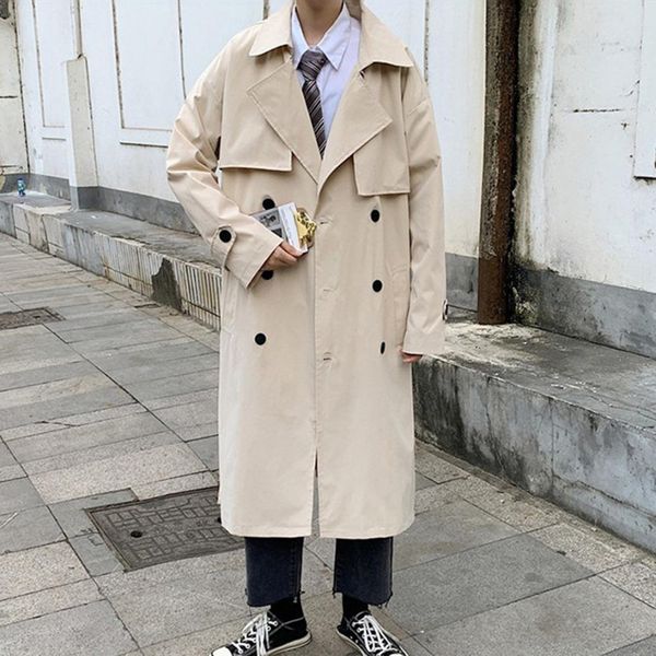 

men's trench coats cool hip hop autumn men loose keep trendy 230404, Tan;black
