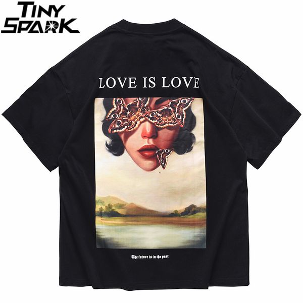 

men's t-shirts hip hop men t- streetwear butterfly girl letter print t summer short sleeve tshirt harajuku cotton casual 230404, White;black