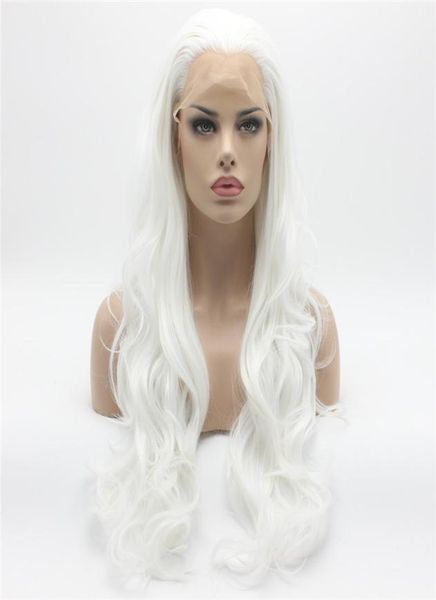 

iwona hair beautiful wavy long white halloween wig 121001 half hand tied heat resistant synthetic lace front wig3159852, Black