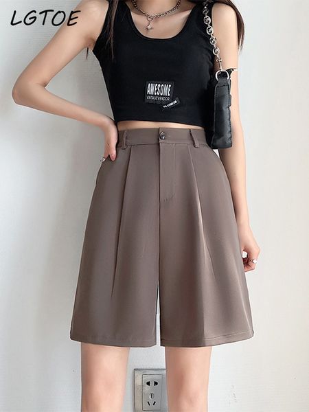 

womens shorts summer casual high waist for women button elastic knee length straight wide leg short suit pants streetwear trouser 230403, White;black