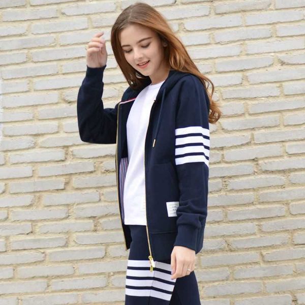 

genuine tb thom loose hooded sweater with hoodie ins net red women's autumn new cardigan coat, Black;brown