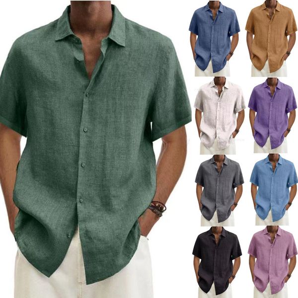 

men's casual shirts cotton linen blouse summer men turn down collar short sleeve button loose oversized s5xl szest22092 230404, White;black