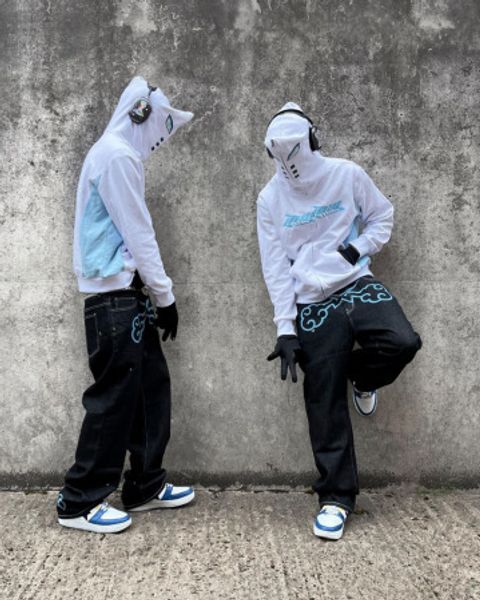 

mens jeans harajuku denim fashion printed trousers men y2k funny street hiphop women loose wide leg straight pants 230404, Blue